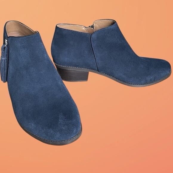 Vionic Womens Shyanne Navy Blue Zipper Suede Booties Ankle Boots Shoes 11 - Picture 6 of 10